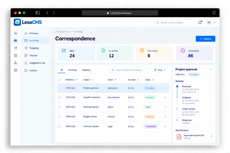 LexaCMS — Illustrative interface · Sample data